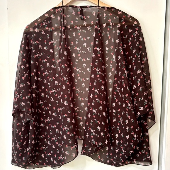 Divided| H&M| Black Sheer Floral Open Cardigan Wrap Coverup Sz L - Picture 4 of 4